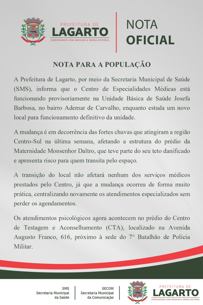 nota sms centro de especialidades