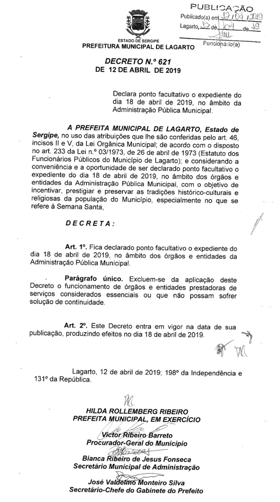 decreto 621 ponto facultativo