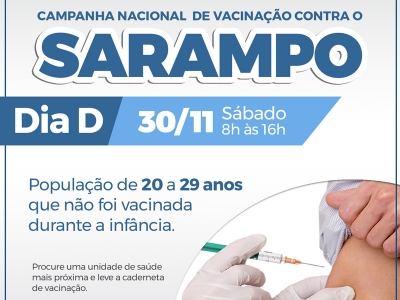 Dia ‘D’ da vacinação contra o sarampo para jovens adultos, acontece neste sábado em Lagarto