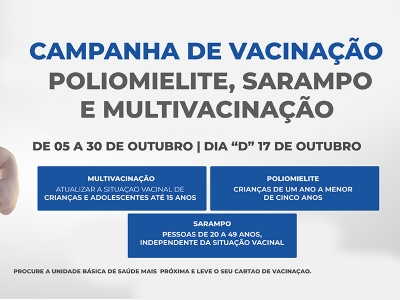 Prefeitura de Lagarto dará início à Campanha de Vacinação contra a Poliomielite e Multivacinação para atualização da caderneta de vacinação da criança e do adolescente